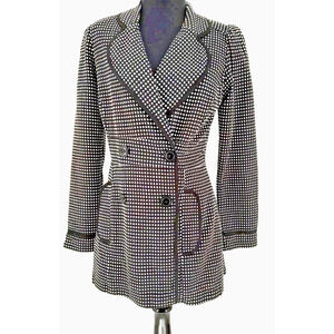 Wrapper Woman Black White dots Size M Coat Jacket 2 pockets Shoulder Pads Lined